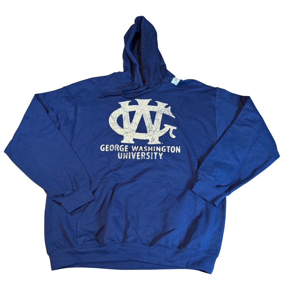 Gildan George Washington University Hoodie Navy Blue Distressed Graphic Mens L